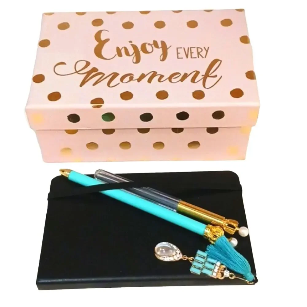 Journal Set Black‎ Hardcover Notebook Jeweled Bookmark Pencil Duo w GIFT BOX New